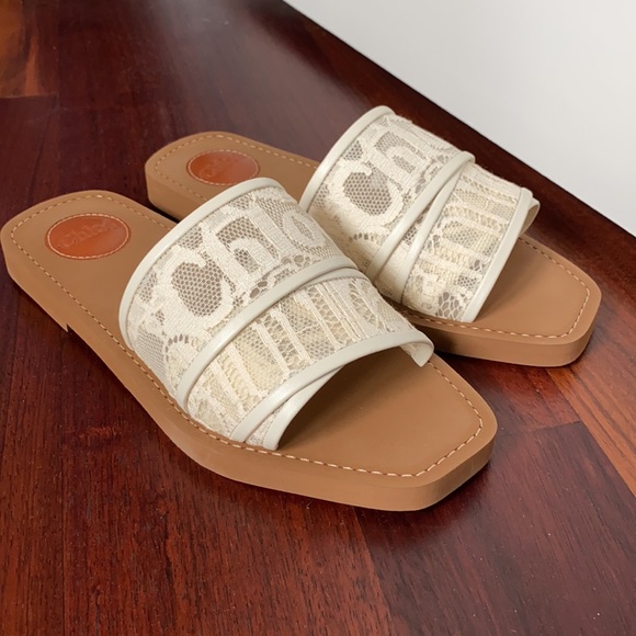 Chloe Woody Square Toe Lace Logo Slide Sandals - Picture 6 of 7